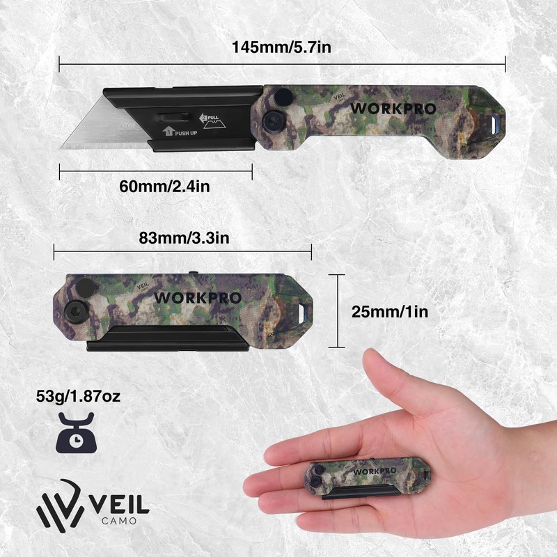 WORKPRO EDC Folding Utility Knife, Mini Box Cutter with Quick