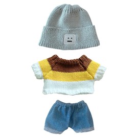 niannyyhouse Doll Clothes Suit 20cm Plush Doll Clothes Square Face Hat White Sweater Denim Shorts 8in Kpop Stuffed Doll Clothing Dressup (Grey+Blue)