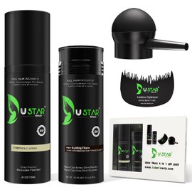 Ustar 4 in 1 Hair Building Fibers Set for Thinning Hair Thickening Natural Hair Loss Concealer Powder for Men & Women Bald Spot Cover Up and Hair Volume Enhancer 27.5g Dark Brown