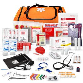 First Responder Trauma First Aid Kit Bag – Fully Stocked Emergency Medical Kit for Workplace, Vehicle & Home – OSHA & ANSI Compliant – Portable – Orange