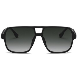 Long Keeper Retro Square Pilot Sunglasses for Women Men Oversize Retro Aviation Square Sunglasses Double Bridge Sun Glasses Vintage Shades UV400 (Black Frame - Gradient Green Lens)