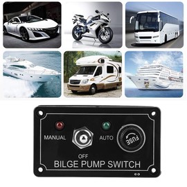 Bilge Pump Control Panel, Bilge Pump Switch for Marine Boats, 12V DC Bilge Pump Switch, Manual / Off/Automatic Control Panel with LED Indicator for Boat Marine