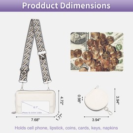 sourcing map Crossbody Purse for Women with Strap,Cell Phone Wallet Lanyard Handbag with Coin Purse,White