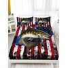 HOSIMA Big Pike Fishing Fitted Sheet,Bass Fish American Flag Pattern