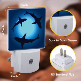 BLYKVGHQ Ocean Floating Sharks Night Light,Plug into Wall with Dusk to Dawn Light Sensors,LED Nightlights for Bedroom,Bathroom,Kitchen,Hallway,Room Decor for Boys Girls Women Men