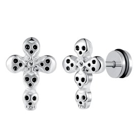 Yumilok Men's Stud Earrings Cross Earrings Stainless Steel Men's Skull Stud Earrings for Women Men Piercing Helix Piercings Ear Cartilage Huggie, Stainless Steel