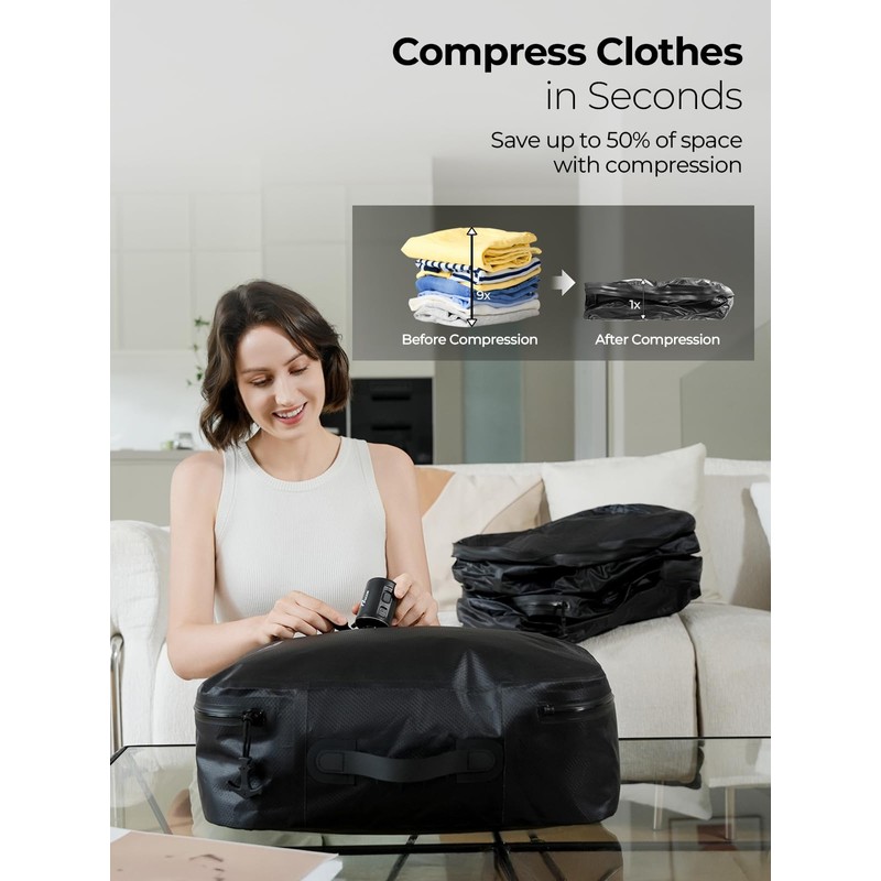 POIXM Vacuum Bags for Travel with Wireless Pump, 180° Open