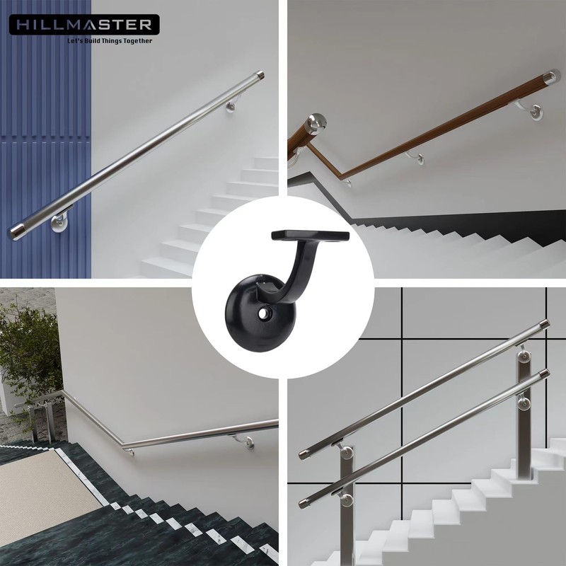 HILLMASTER Steel Handrail Bracket for Indoor Outdoor Stairs, Anti-Rust Hand