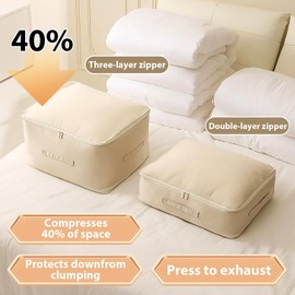 2 Piezas organizador autocomprimible,Bolsas de Organizador para Edredones,bolsa de almacenamiento plegable que ahorra espacio,para edredones, Mantas, Ropa de Cama, Ropa (Beige, X-Large)
