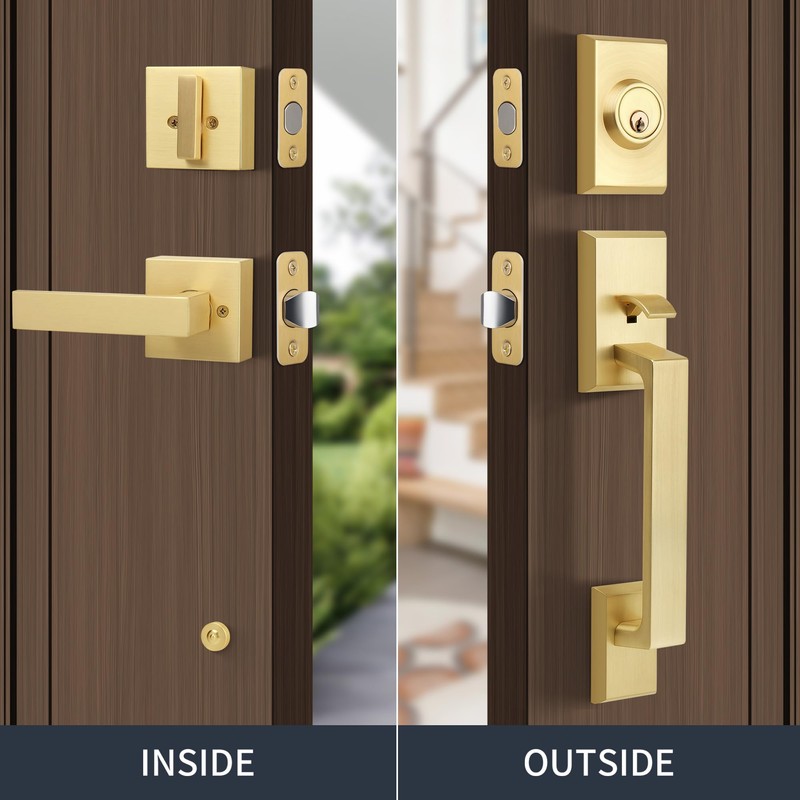 Gaurqiah Brushed Gold Heavy Duty Front Door Handle Set, Exterior