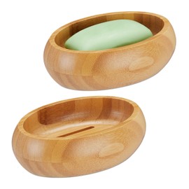 Relaxdays Bamboo Soap Dish with Drainage Moisture Resistant Oval Soap Dish 4.5 x 14 x 10 cm Natural