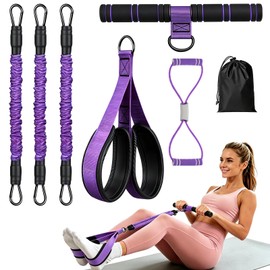 Upgraded Durable Pedal Resistance Band with Handle, 75LBS Adjustable 3 Tube Foot Pedal Device Puller Exercise Bands for Core, Abs, Waist, Legs, Arms, Sit Up Exercise Equipment for Women