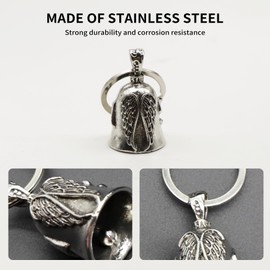 lokxmve Motorcycle Bell Lucky Charm Stainless Steel Biker Bell for Guardian Bell Motorcycle Keyring, Vintage Lucky Bells Motorcycle Accessories Bell Pendant, Lucky Charm Bell, Key Bell, silver