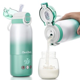 Portable Bottle Warmer for Travel – Fast Heating, Dual Heating Modes for Breasmilk & Formula, 45W Super Fast Charging, Travel Bottle Warmer On-The-Go, 5-Temp Control, Extra Straw Lid, 12 Ounces