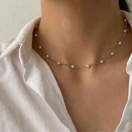 Necklaces for Women Pearl Choker Necklace Multi Strands Choker Gold Necklaces Prom Pearl Choker Necklace Beachy Necklace Elegant Pearl Jewelry Bride for Wedding Birthday Gift