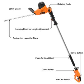 GARCARE Electric Pole Hedge Trimmer, Power Hedge Trimmer with 18 inch Dual-Action Laser Cut & Adjustable Cutting Head, 4.8Amp, 600W, Corded