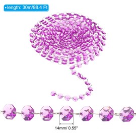 PATIKIL 14 mm Crystal Garland Strands, 98.4 Ft Acrylic Octagon Chandelier Bead Chains String for DIY Craft Wedding Party Home Decorative Jewelry Making, Purple