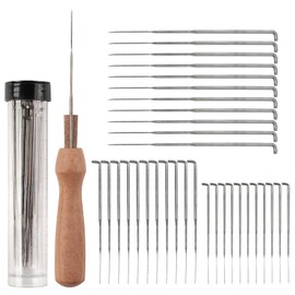 Felting Needles Set 35 Pieces - 3 Sizes Punch Needles with Wooden Handle & Storage Bottle, Premium Needle Felting Tool for Beginners, DIY Wool & Crafts