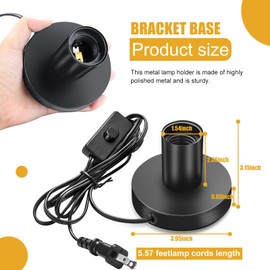 Polished Metal Desktop Lamp Base, E26/E27 Edison Screw Light Bulb Holder, Night Light Bulb Base Replacement with 5.57ft Cord on/Off Switch and US Plug