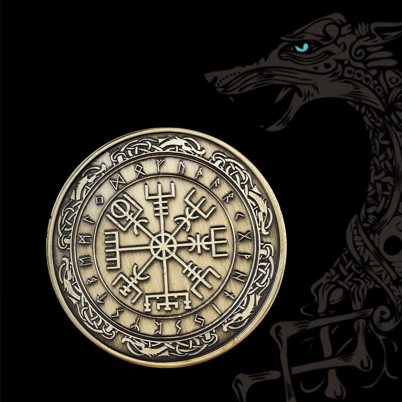 Viking Vegvisir Coin Viking Compass Coin Wayfinder Symbol Nordic Mythology