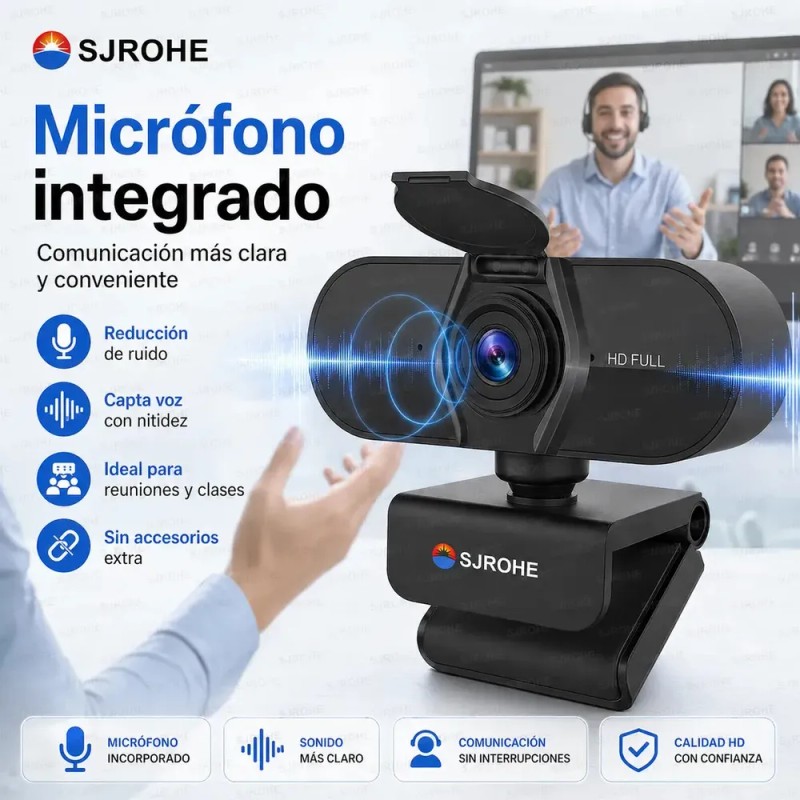 SJROHE® Cámara Web 1080p Webcam Con Micrófono 30fps Color Negro