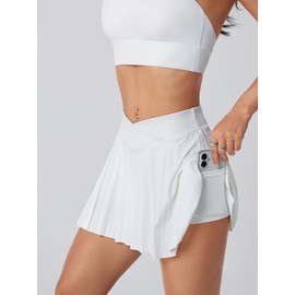 LALA BIRDS Women Pleated Tennis Skirt with Side Pocket,Women's High Waisted Athletic Golf Skorts Running Workout Casual(US, Alpha, Small, Regular, Regular, White)