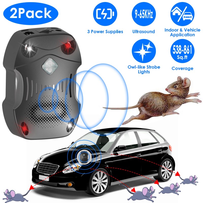 iMounTEK 2pcs Car Under Hood Ultrasonic Mice Pest Control Repeller