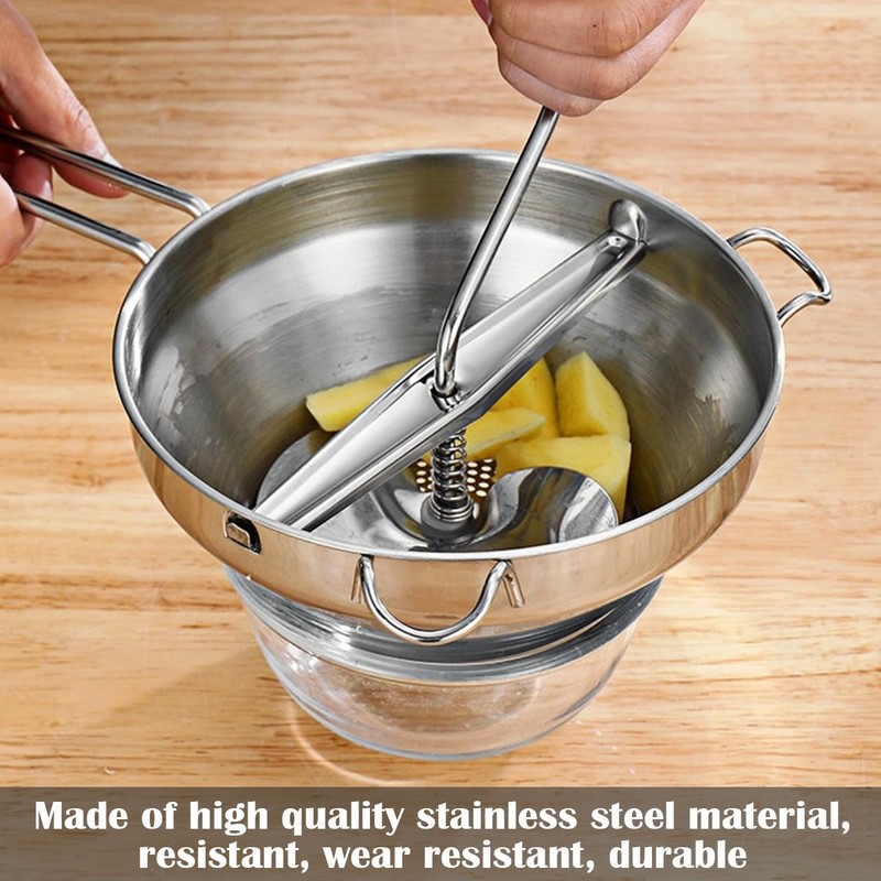 Stainless Steel Potato Ricer with 3 Interchangeable Discs and Large