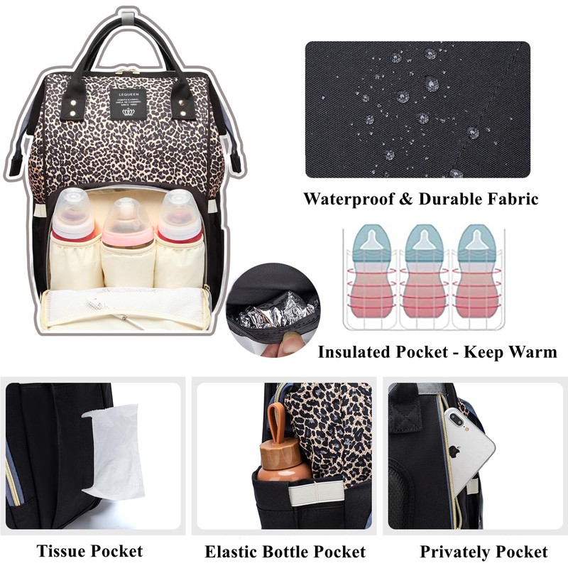 Leopard Print Diaper Bag Backpack Multi-Function Diaper Bag for Baby