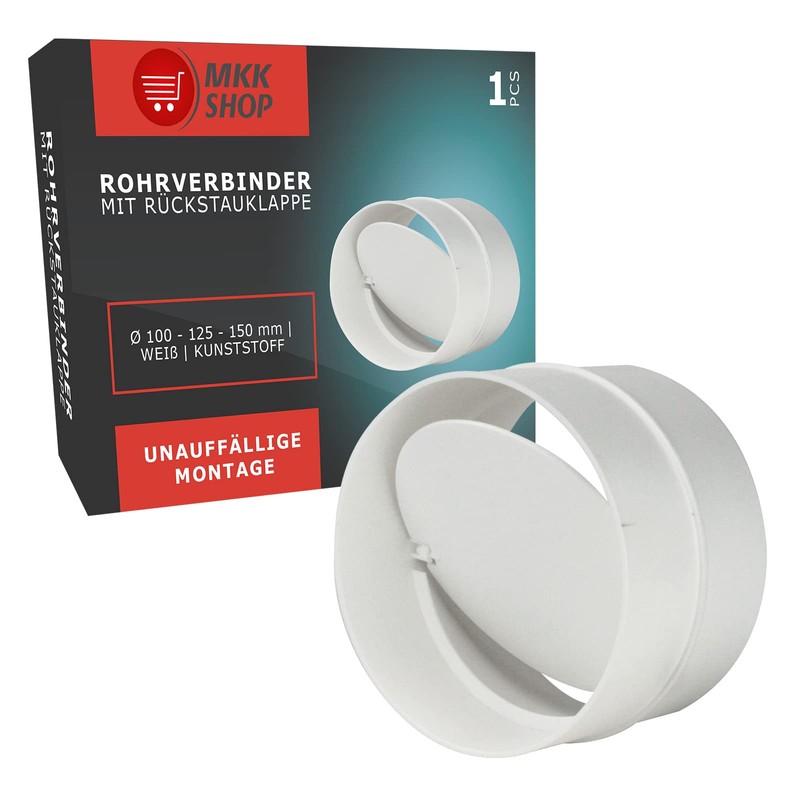 Connector with Backflow Flap, Check Valve, Connector, Ventilation Pipe, Round