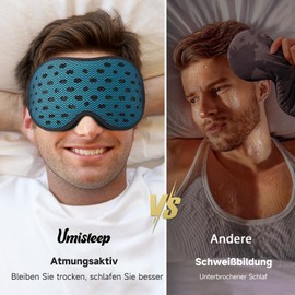 Umisleep Breathable Sleeping Mask for Side Sleepers, Comfortable & Lightweight Eye Mask for Men Women with Storage Bag & Ohropax, 3D Sleeping Mask, Eye Cover for Air Travel, Office, Blue