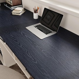 WESTICK Large Dark Wood Contact Paper Peel and Stick Counttertops Waterproof Navy Blue Wood Wallpaper Self Adhesive Wooden Grain Vinyl Countertop Wrap for Kitchen Tables Desk Cabinets Shelf 24" x 118"