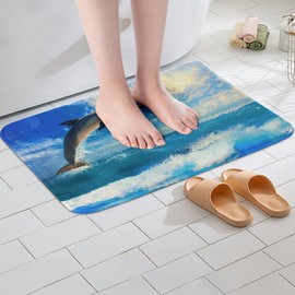 Feelyou Dolphin Bathroom Rugs Non Slip Bath Mats for Bathroom Tub Shower Kids Ocean Marine Animal Strong Water Absorption Bath Rugs Indoor Door Mat Entry Doormat Front Carpet for Bathroom