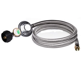 DOZYANT 5 Feet Propane Regulator Hose Replacement with Propane Tank Gauge, Stainless Steel Braided Hose for Burner Stove, Gas Water Heater, Forced Air Heater, Smoker, Burner