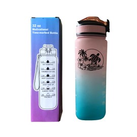 Yipaidel 32oz Motivational Water Bottle with Time Marker & Straw - BPA-Free Leakproof Turtle Design, Hydration Tracking for Fitness, Gym, Outdoor Activities, Travel or Office