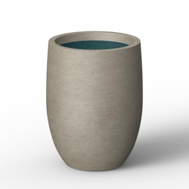 Kante 11.8 Inch Tall Concrete Planter, Large Indoor Outdoor Plant Pot with Drainage, Smooth Weathered Concrete Finish with Forest Green Interior, Ideal for Porch, Home, Garden, Patio