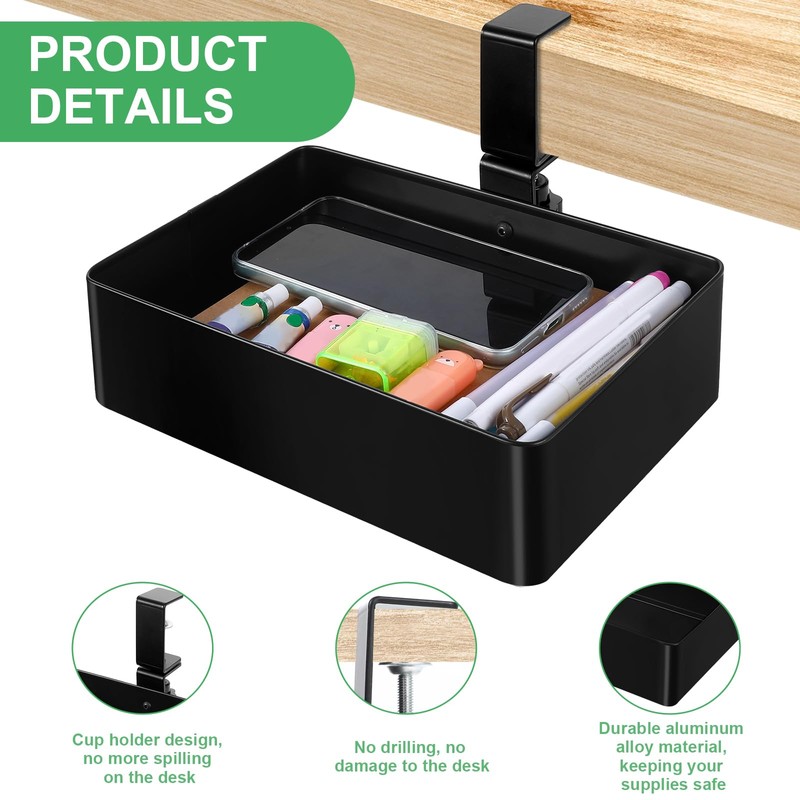 Under Desk Metal Drawer, Under Desk Drawer Organizer, 360° Swivel