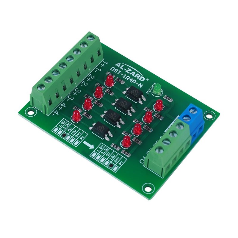 4 Channel Optocoupler Insulation Board, DST-1R4P-N 5V to 24V Optocoupler