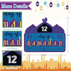 FLYAB Countdown Till Eid Ramadan sign Purple Ramadan Mubarak Table Sign Ramadan Table Centerpieces Happy Eid Mubarak Party Decor for Muslim Islamic Favor Pendants Eid Table Decoration Supplies