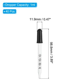PATIKIL Eye Dropper, 40Pcs 1ml Glass Graduated Straight Tip Pipette Measured Dropper with Rubber Cap for Essential Oils, Lab Experiments, Clear and Black
