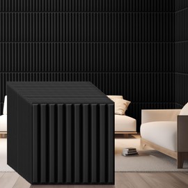 Nuanchu 60 Pcs 3D Slat Wall Panels, 12"x12" PVC Fluted Wall Paneling for Interior Decor, Paintable Waterproof Textured Tiles for Living Room TV Background Gaming Room, 32 Sq. ft Coverage (Black)