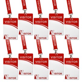Visitor ID Badge Card with Lanyard Clip - Reusable Temporary Pass, Heavy Duty Plastic Name Tag for Company, School, Exhibition (10)