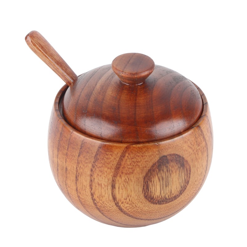 1Pc Solid Wood Spice Jar Seasoning Pot Sugar Bowl with