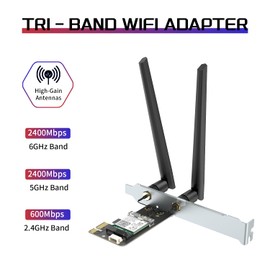 Tarjeta de red WiFi 6E AX210 PCIe BT5.3 para PC de computadora, adaptador inalámbrico de triple banda 6Ghz/5.8GHz/2.4GHz con chip AX210ngw, MU-MIMO, WPA3, OFDMA, soporte de perfil bajo, compatible con