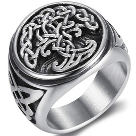 Jude Jewelers Stainless Steel Antique Vintage Celtic Knot Tree of Life Round Signet Biker Cocktail Party Ring (Silver, 15)