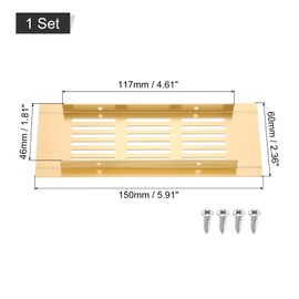 sourcing map Air Vents Cover, 1Pcs 150 x 60mm - Aluminum Alloy Mesh Air Return Vent Cover, Rectangle Louvered Ventilation Grille for Shoe Cabinet Wardrobe (Gold)