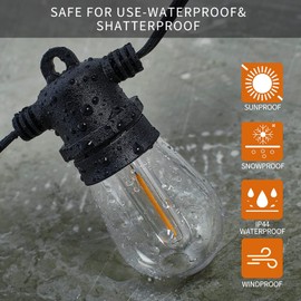 NICONIK S14 LED Outdoor String Lights, 39Ft Outdoor Patio Lights, 12 Shatterproof S14 Bulbs, Outdoor IP65 Waterproof Outside Lights for Vintage Backyard Lights