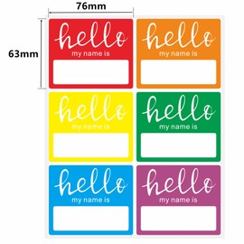Aleplay 60 Pcs Hello My Name is Stickers Bright Colorful Name Badge Tags for Office,Meeting,Visitor,Party and Mailing 3 × 2-1/2 Inch - 6 Color Per Sheet,10 Sheets（Style D）