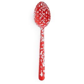 Enamelware Slotted Spoon, 12 inch, Red/White Splatter (Single)
