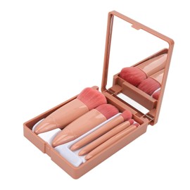 TOPINCN Juego de Brochas de Maquillaje de Viaje de 5 Piezas, Mini Kit de Brochas Cosméticas de Función Completa Sombra de Ojos Profesional Brocha para Corrector en Polvo con Espejo